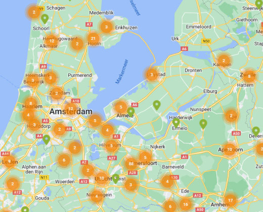 Kaart met bodemdierendagen-waarnemingen